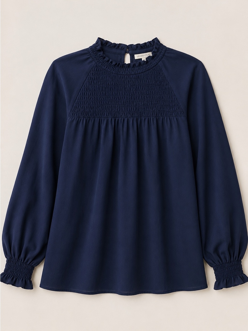 NWT Nanette Lepore Navy Smocked Balloon-Sleeve Blouse Size M